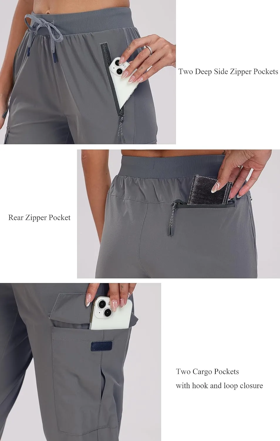 Oalka Women's Cargo Hiking Pants Lightweight Travel Pockets Joggers Quick Dry