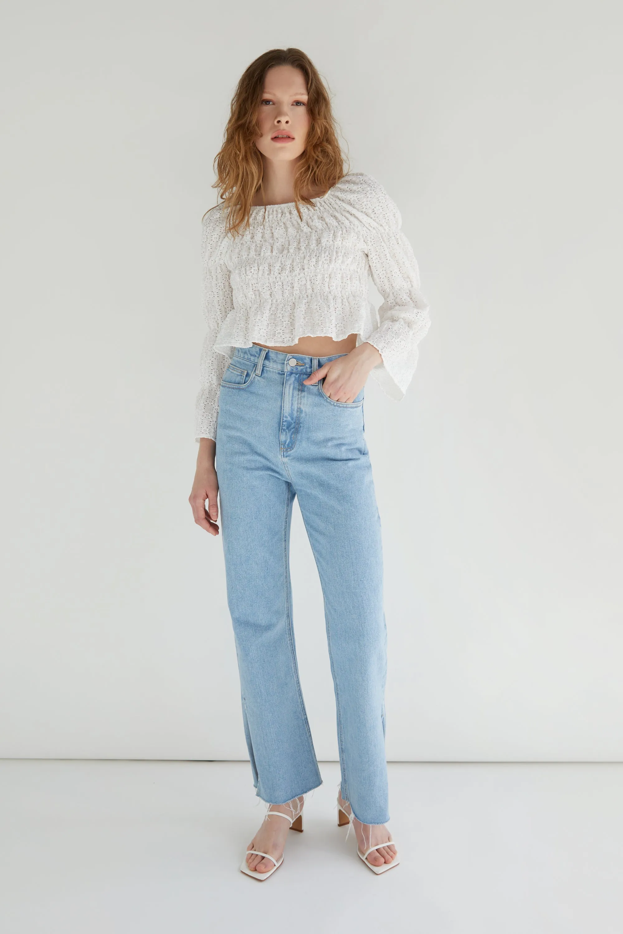 OFF SHOULDER RUCHED TOP