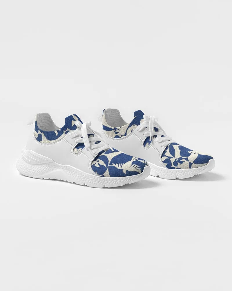 Pigeons Pattern Women's Two-Tone Sneaker (Blue and Beige)
