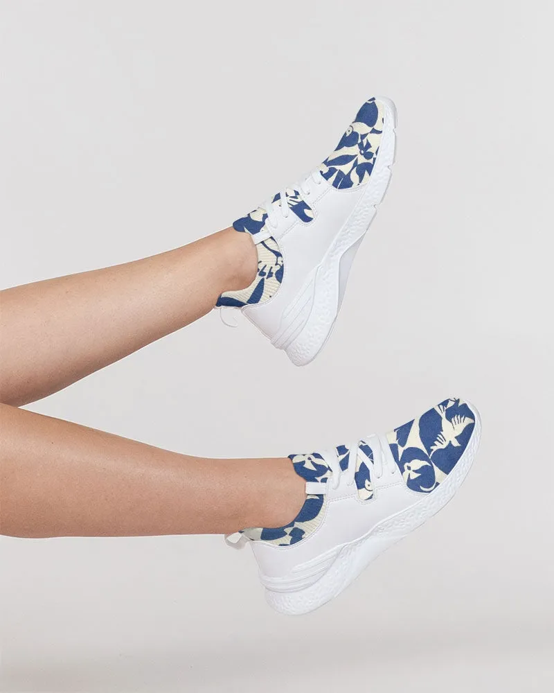 Pigeons Pattern Women's Two-Tone Sneaker (Blue and Beige)