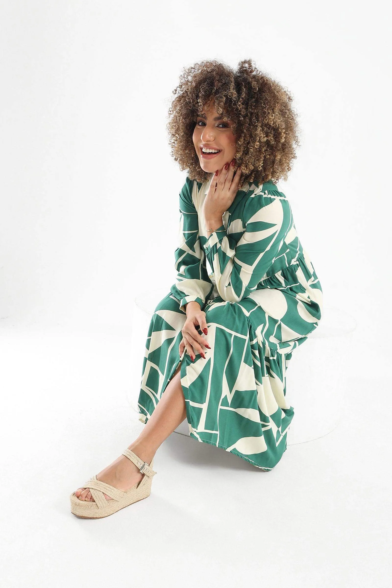 Printed Tiered Shirt Dress