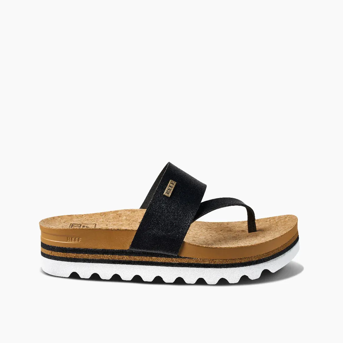 Reef "Cushion Sol Hi" Women's Platform Sandals in Black/Tan