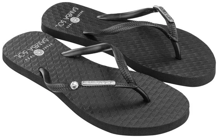 Samba Sol Women's Swarovski Crystal Collection Flip Flops - Black Crystal