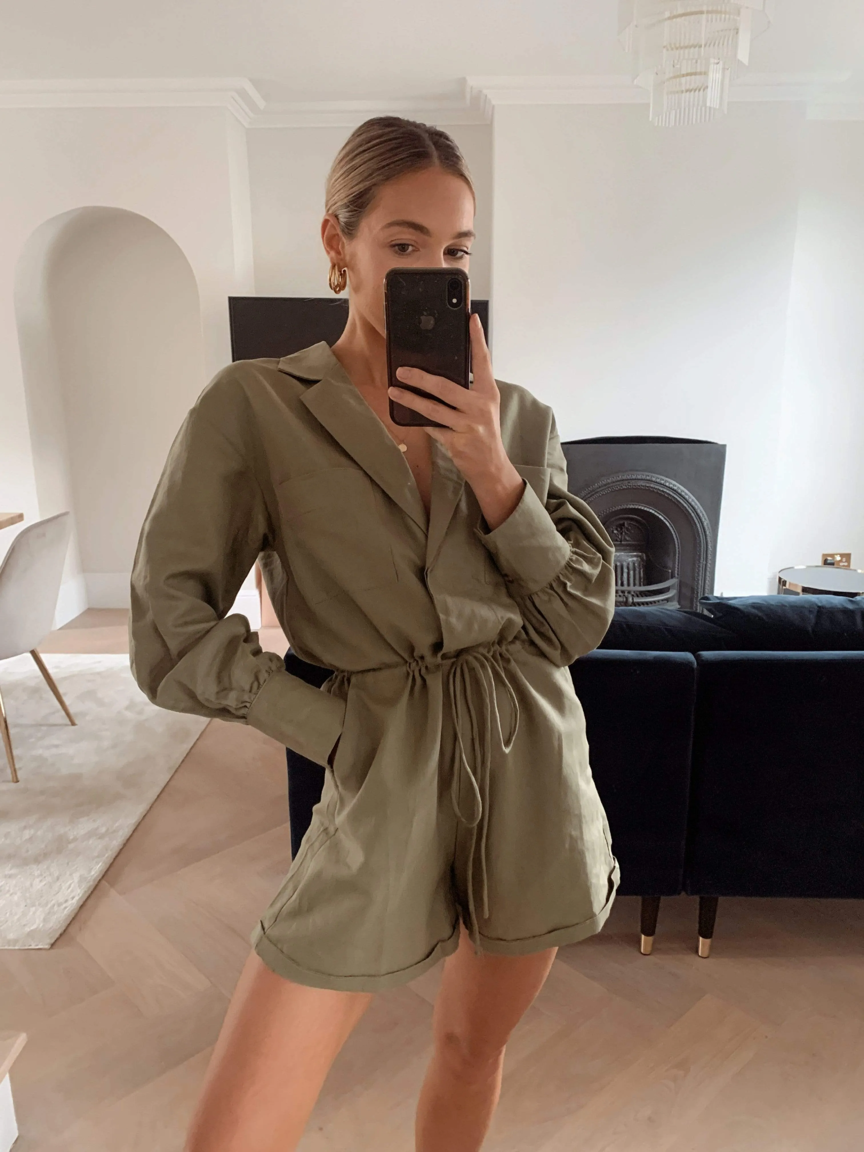 Skyla Linen Playsuit - Khaki