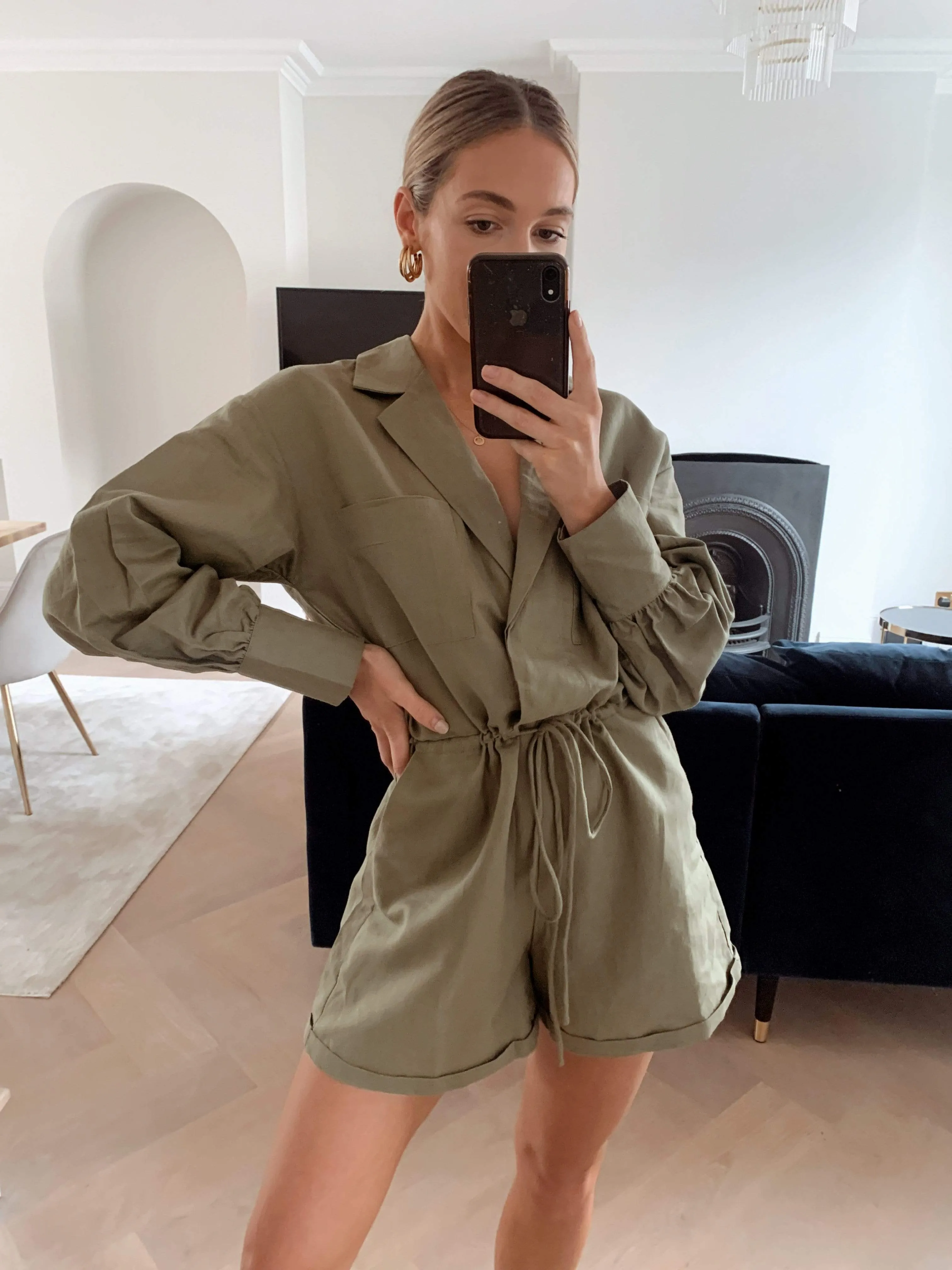 Skyla Linen Playsuit - Khaki