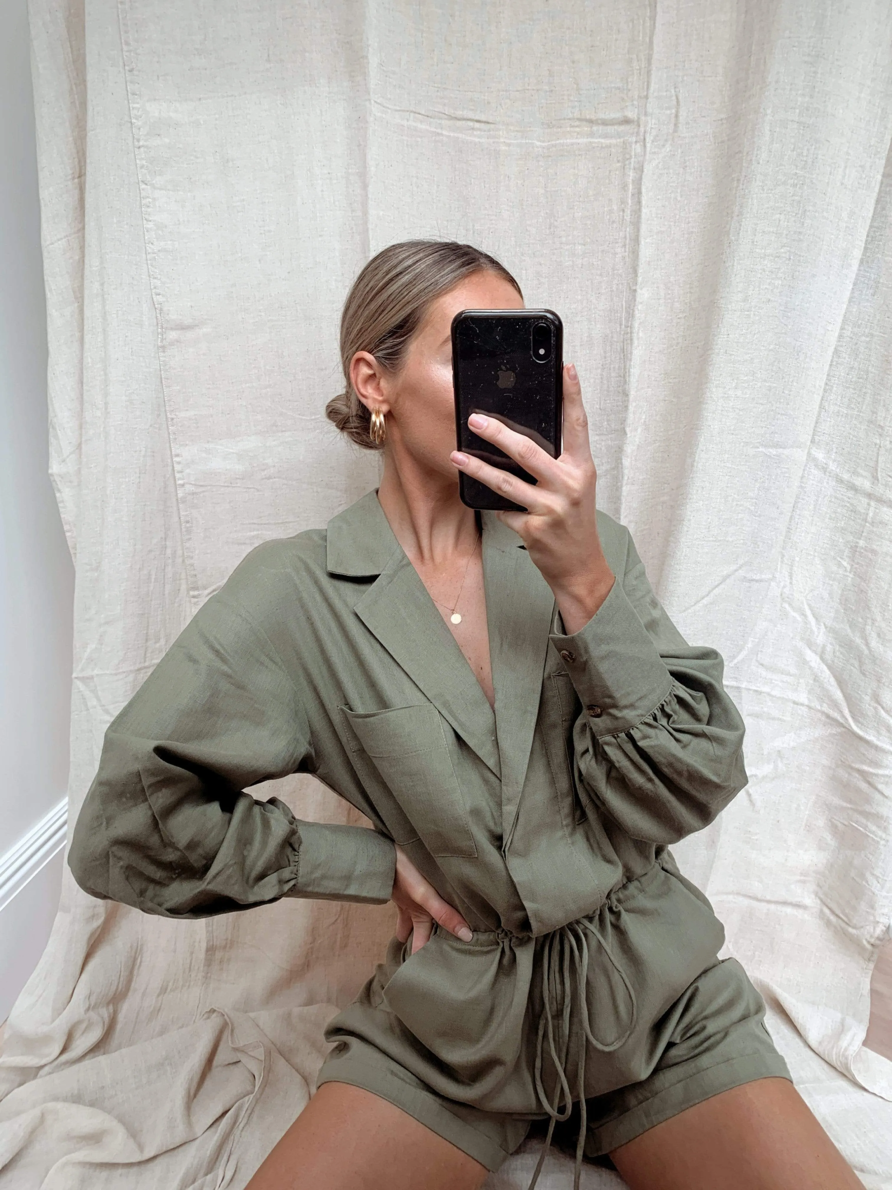 Skyla Linen Playsuit - Khaki