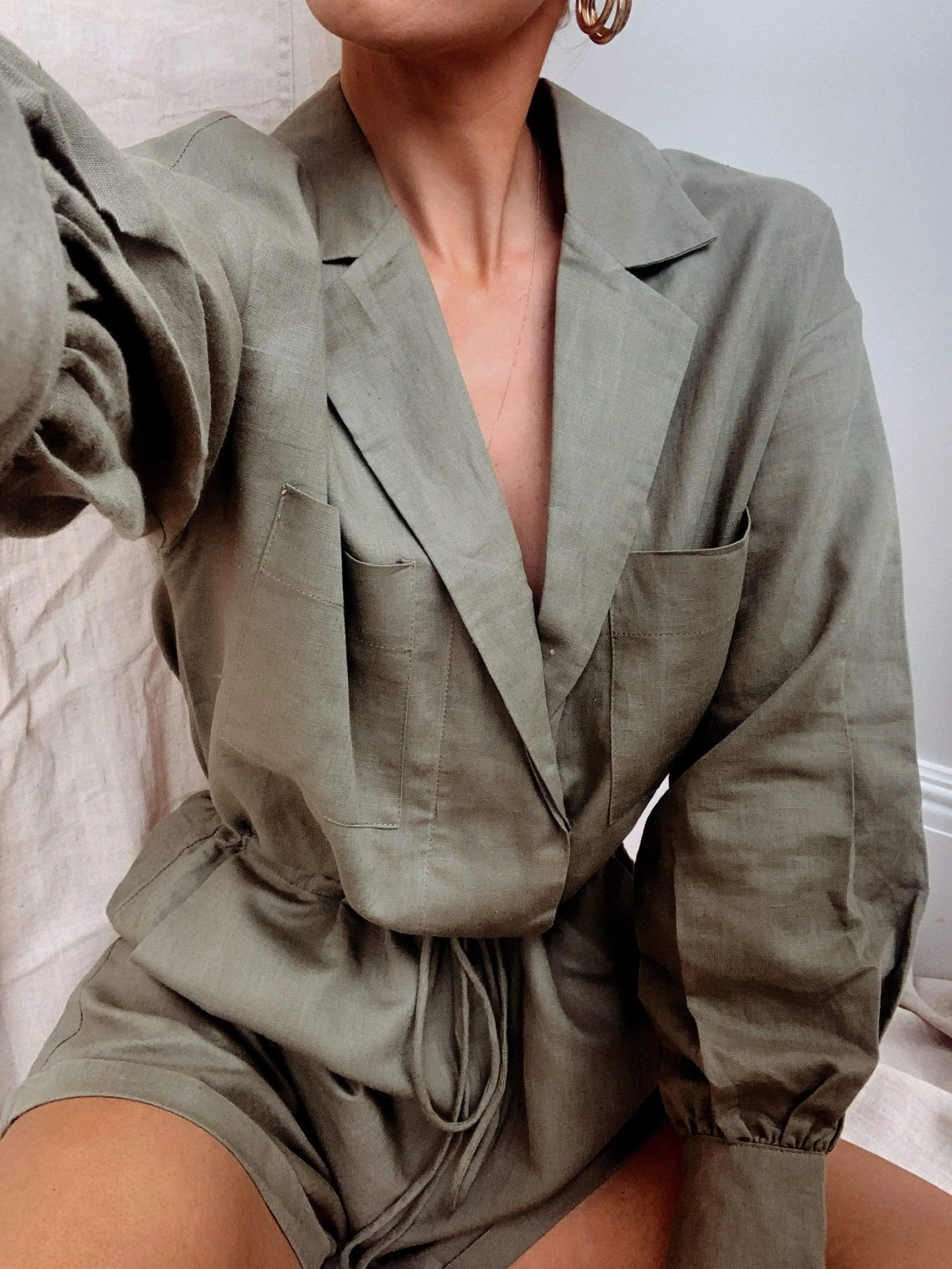 Skyla Linen Playsuit - Khaki