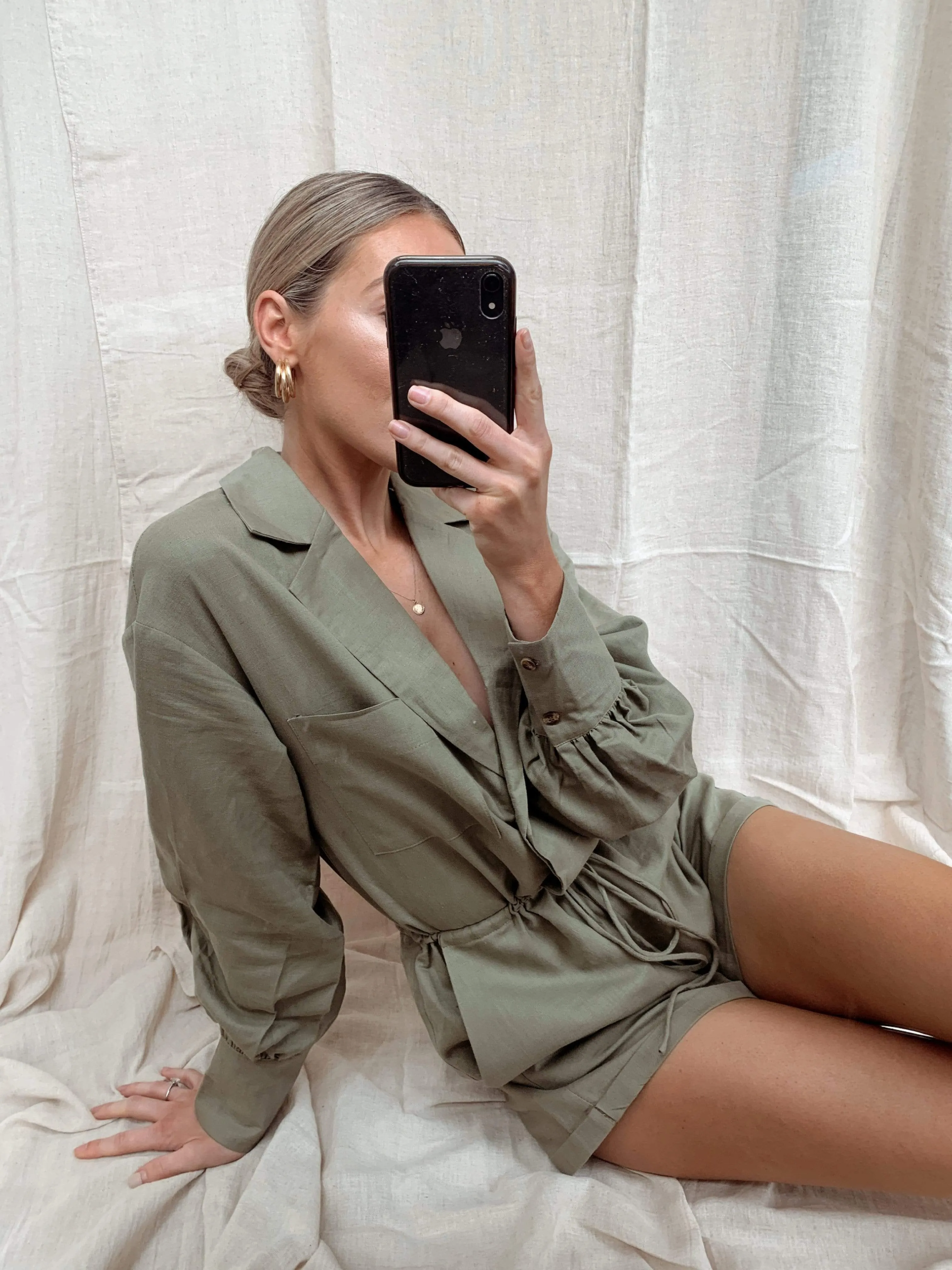 Skyla Linen Playsuit - Khaki