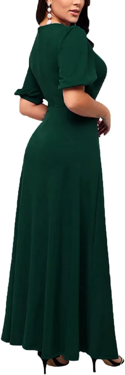 SperLucky Maxi Dresses for Women Elegant Long Dress Short Sleeve Dress Casual Round Neck Floral Print Loose Party Dress