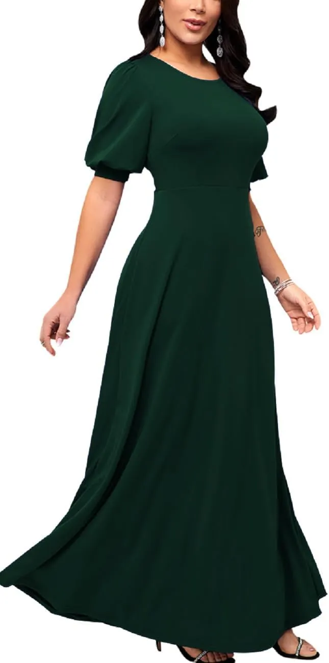 SperLucky Maxi Dresses for Women Elegant Long Dress Short Sleeve Dress Casual Round Neck Floral Print Loose Party Dress