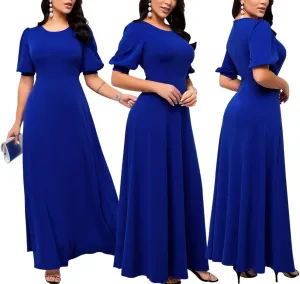 SperLucky Maxi Dresses for Women Elegant Long Dress Short Sleeve Dress Casual Round Neck Floral Print Loose Party Dress