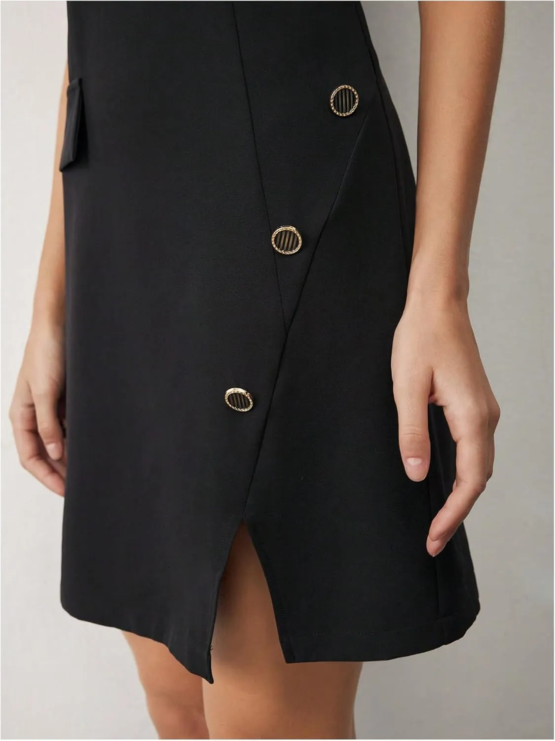 SweatyRocks Women's Crew Neck Sleeveless Mini Dresses Split Button Elegant Formal Dresses