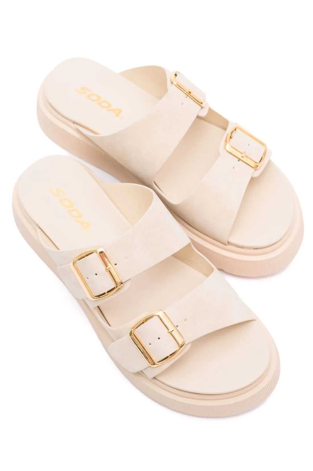 Take the Next Step Ivory Strappy Platform Sandals with Gold Hardware