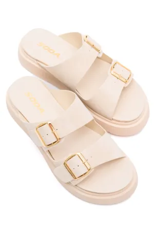 Take the Next Step Ivory Strappy Platform Sandals with Gold Hardware