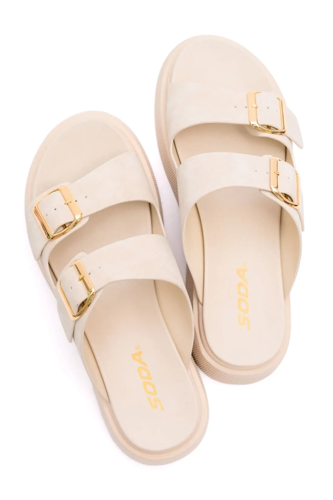 Take the Next Step Ivory Strappy Platform Sandals with Gold Hardware