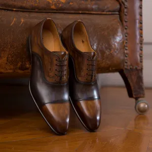 Tan and Grey Leather Kael Lace Up Toe Cap Balmoral Oxfords - SS23