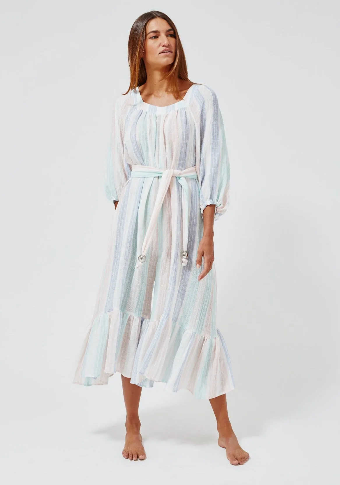 THE LAURE JUMPSUIT in PASTEL MULTI STRIPED GAUZE
