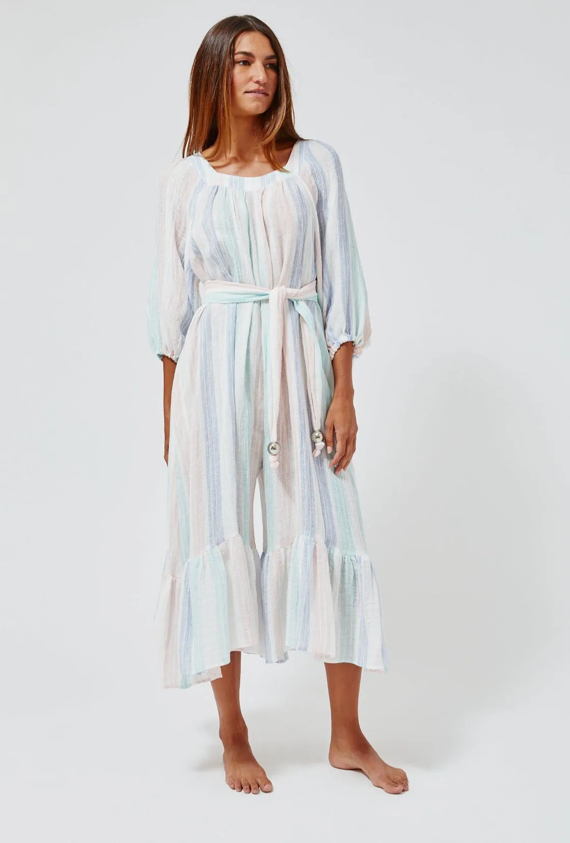 THE LAURE JUMPSUIT in PASTEL MULTI STRIPED GAUZE