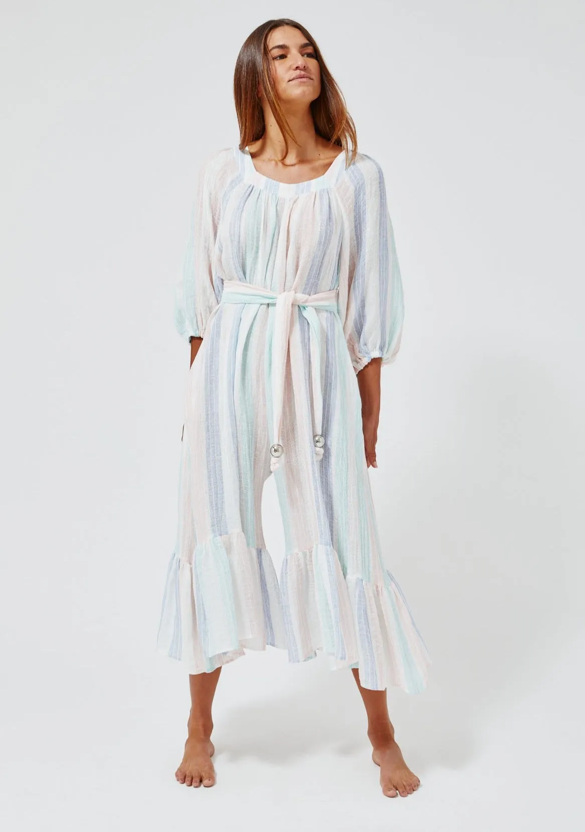 THE LAURE JUMPSUIT in PASTEL MULTI STRIPED GAUZE