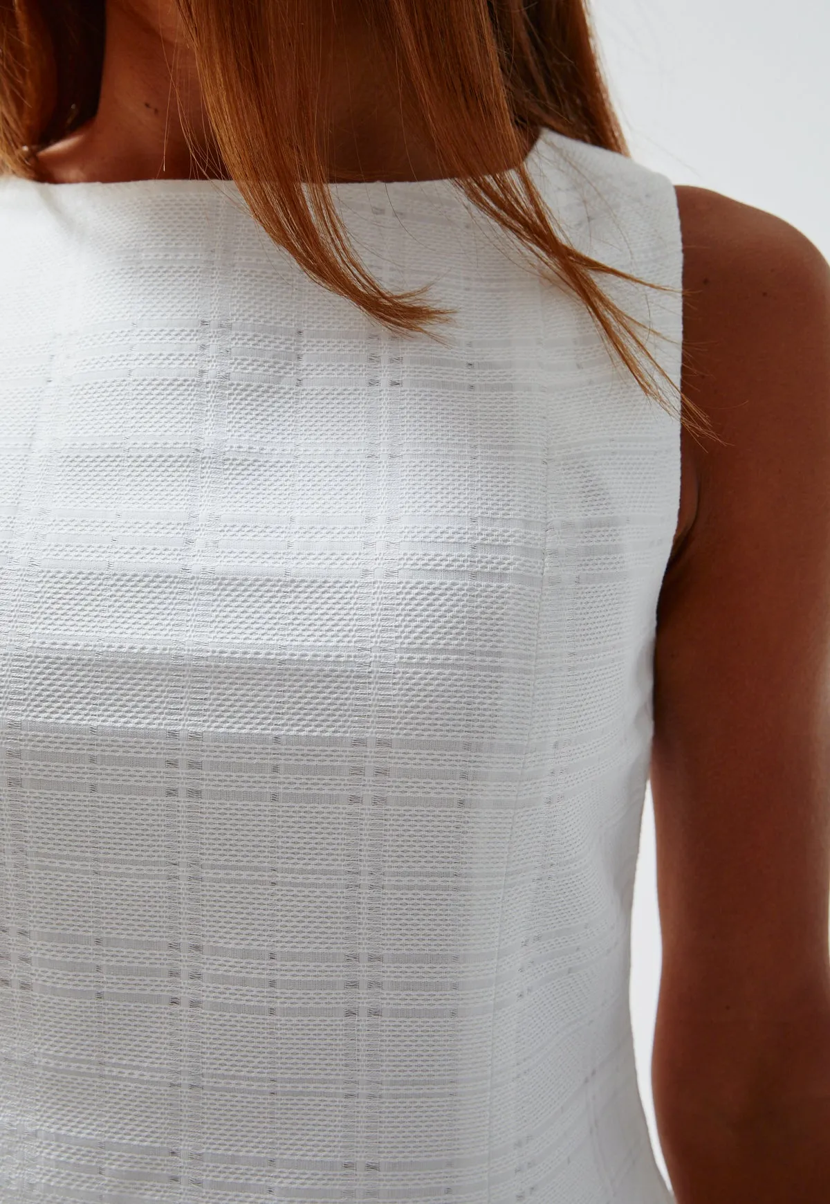 THE SCALLOP MINI DRESS w/shorts in WHITE AJOURE PIQUE COTTON
