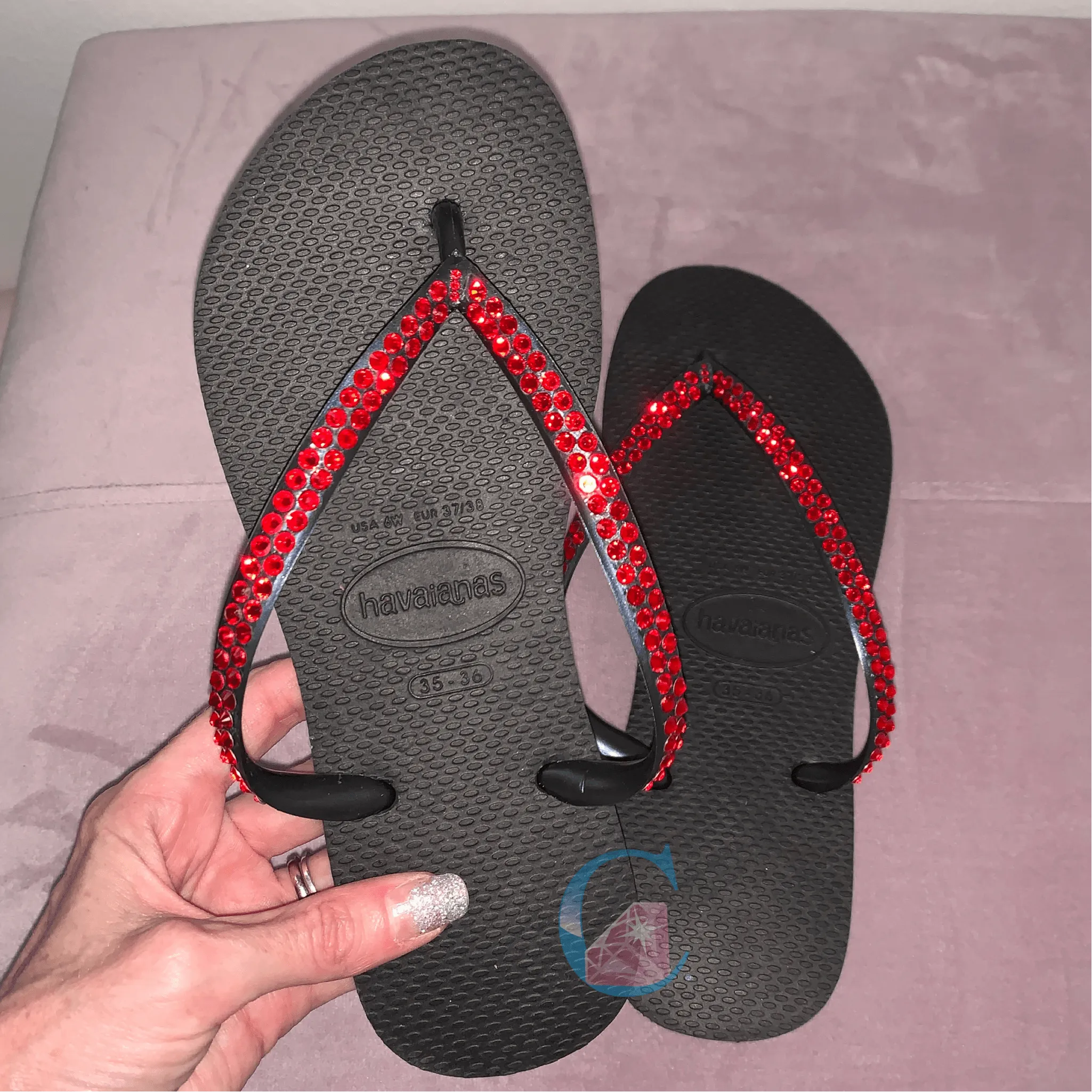 Thin Strap Embellished Havaianas - 2 Rows. *