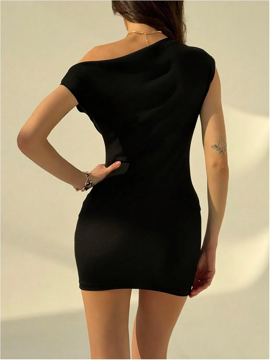 Verdusa Women's One Shoulder Elegant Bodycon Mini Dress Cap Sleeve Fitted Dresses