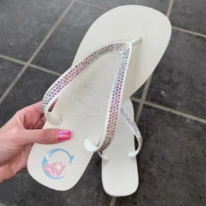 White Thick Strap embellished Havaiana - 3 Rows *