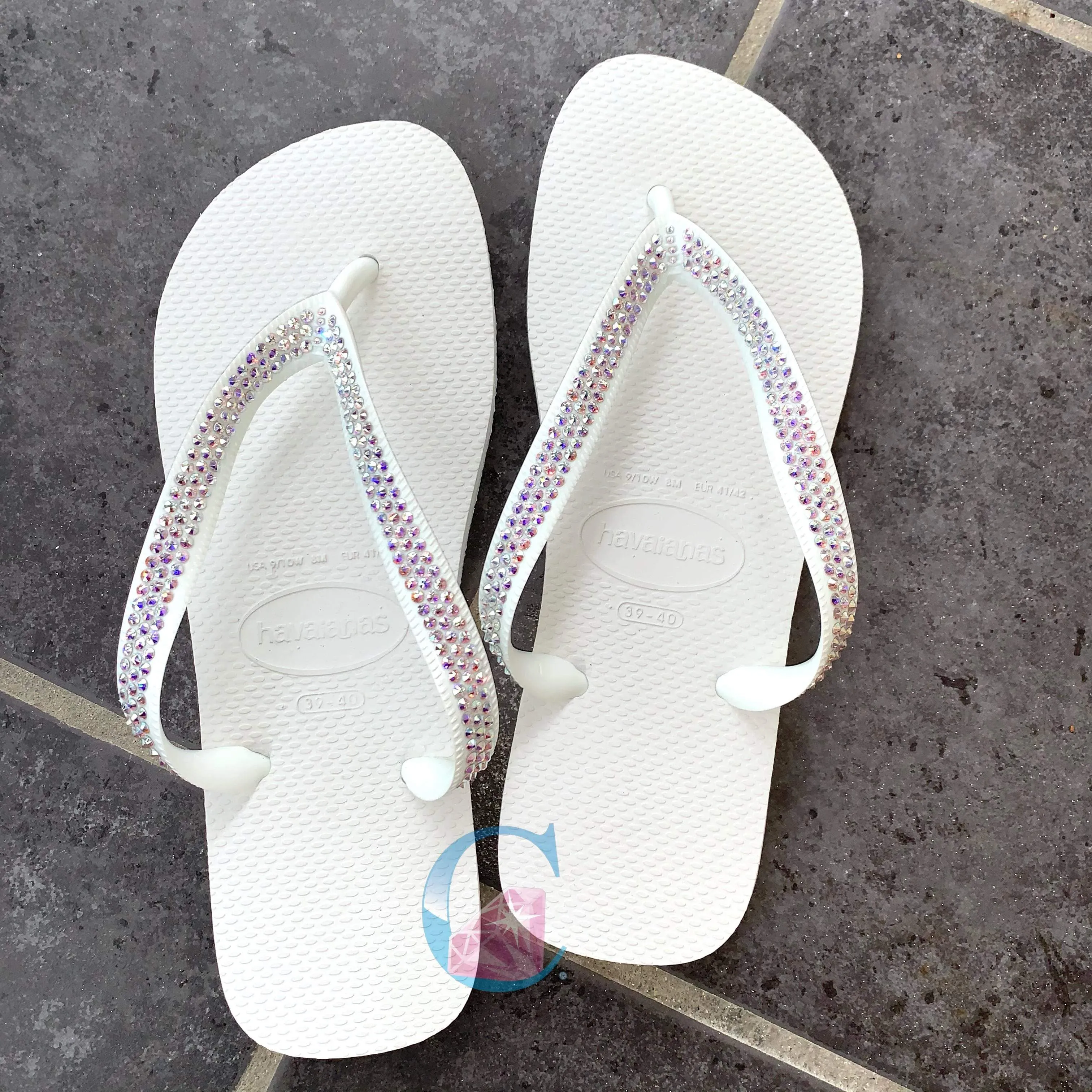 White Thick Strap embellished Havaiana - 3 Rows *