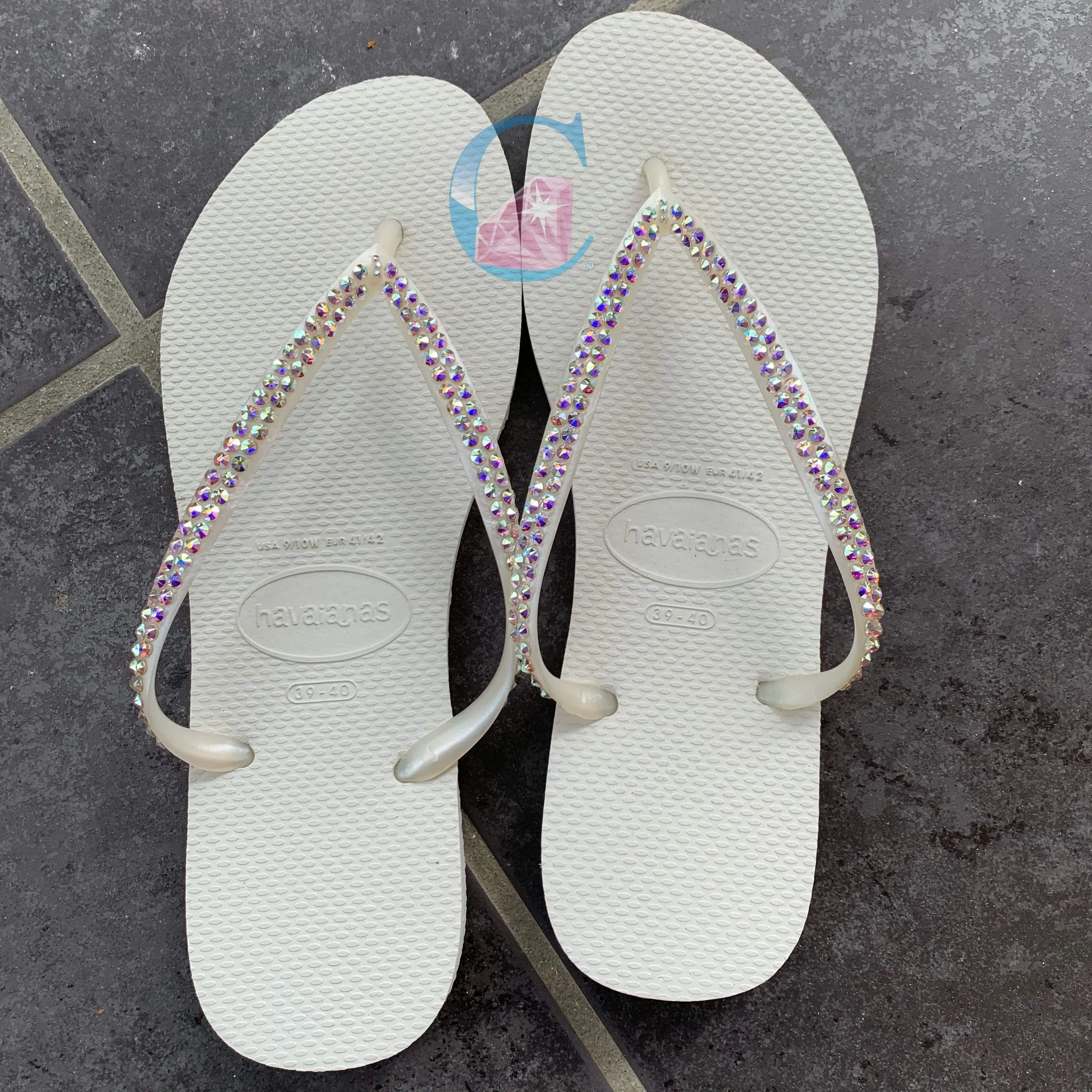 White Thin Strap Havaianas/Crystal AB - 2 Rows *