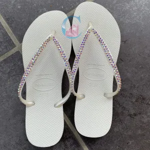 White Thin Strap Havaianas/Crystal AB - 2 Rows *