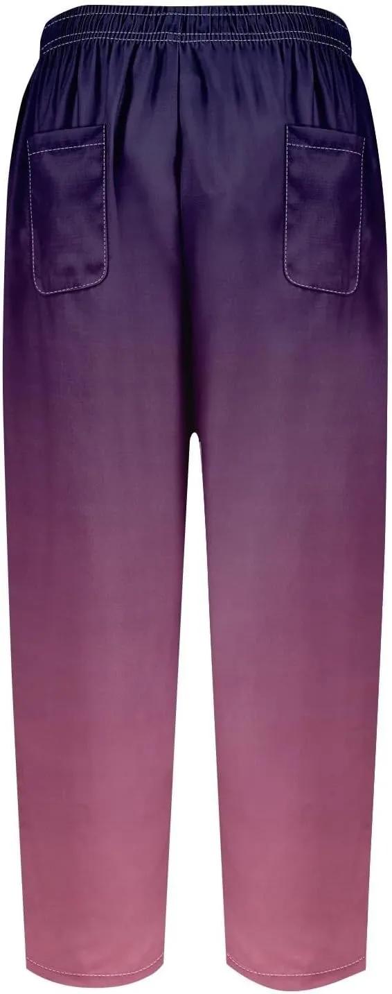 Women Linen Palazzo Pants Cotton Linen Elastic Seven Pants Beach Casual Pants Linen High Waisted Drawstring Lounge Pants