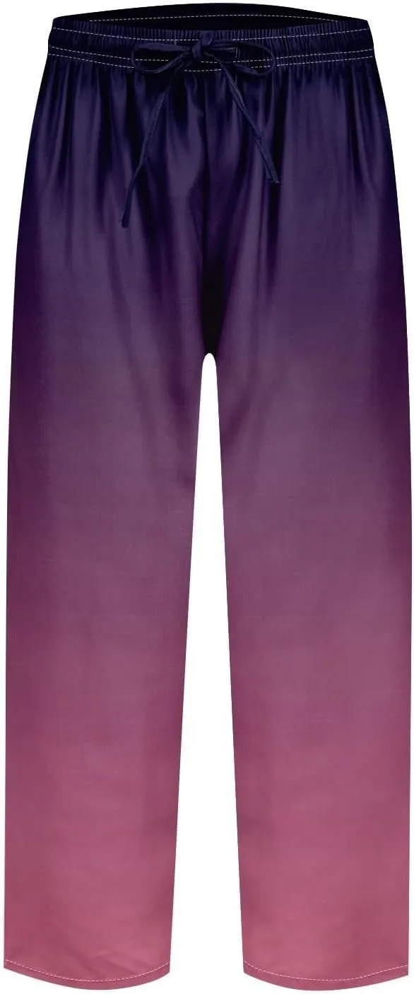 Women Linen Palazzo Pants Cotton Linen Elastic Seven Pants Beach Casual Pants Linen High Waisted Drawstring Lounge Pants