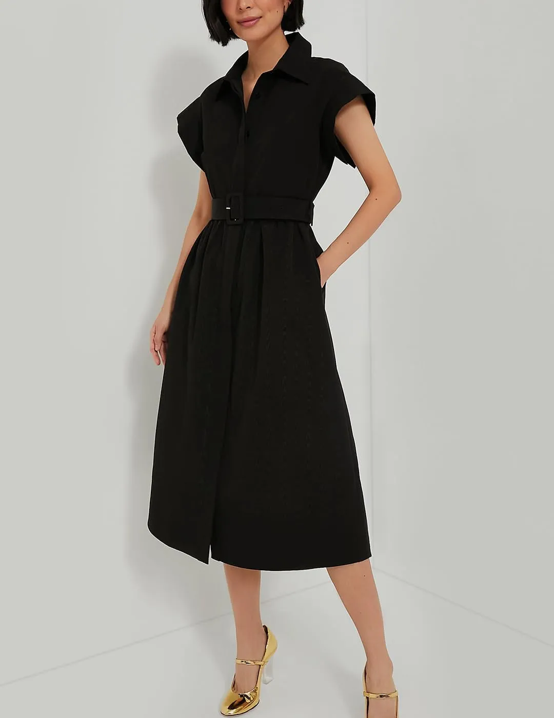 Women's Casual Button Shirt Dresses Short Sleeve Business Long Dresses Elegant Trench Coat with Pockets