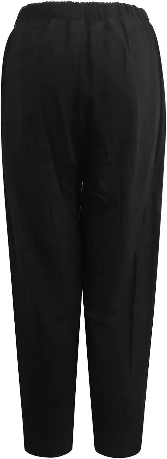 Women's Casual Lantern Tapered Harem Linen Pants Loose Fit Style Ankle Trousers Summer Baggy Slacks with Pocket