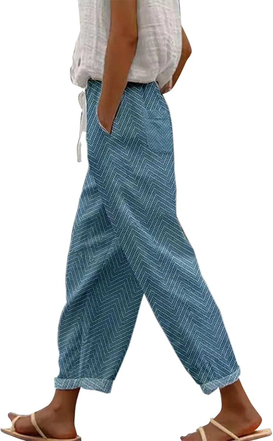 Womens Leggings and Summer Casual Drawstring Pants Casual Slacks Business Pants with Pockets Linen Pants for Women