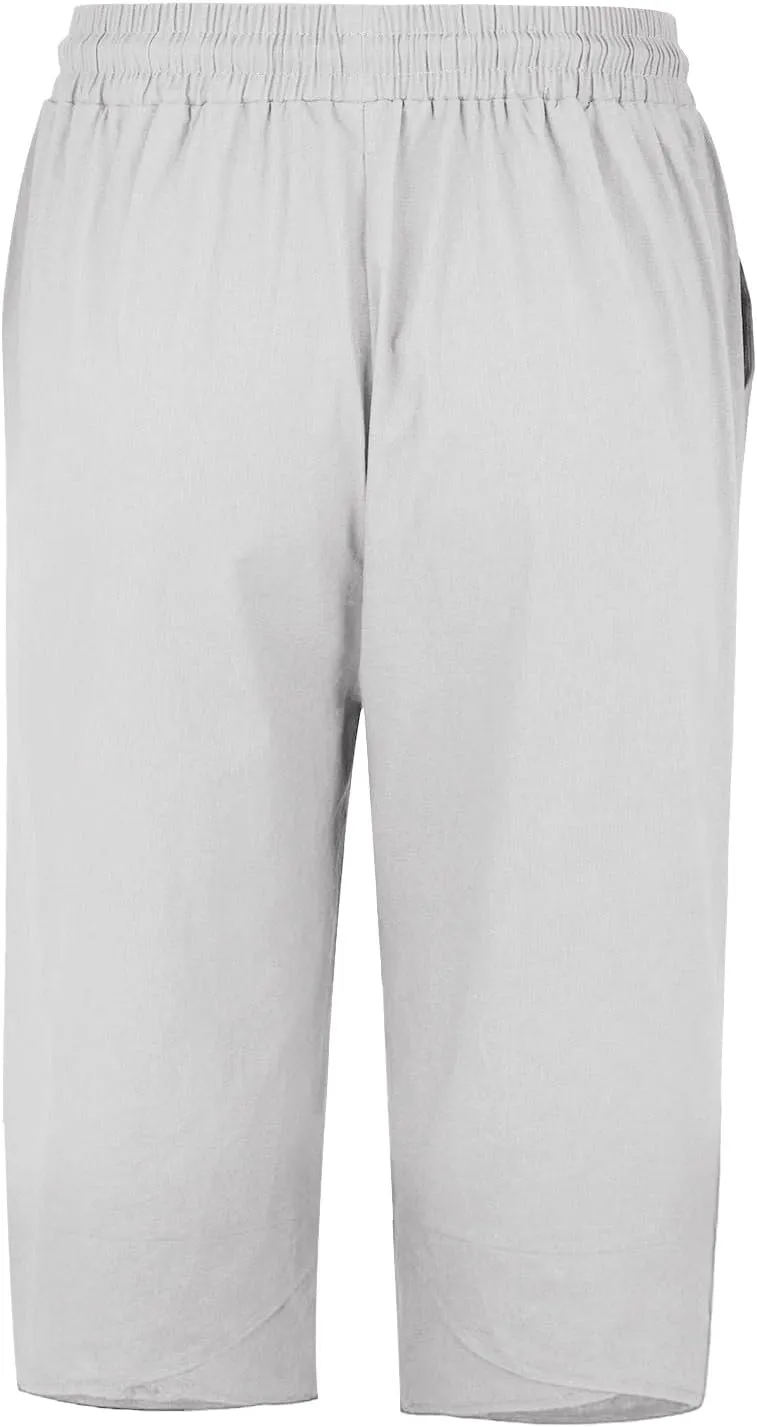 Women's Linen Pants Wide Leg Work Dress Pants Drawstring Casual Solid Color Shorts Cotton Linen Pants Casual 2025