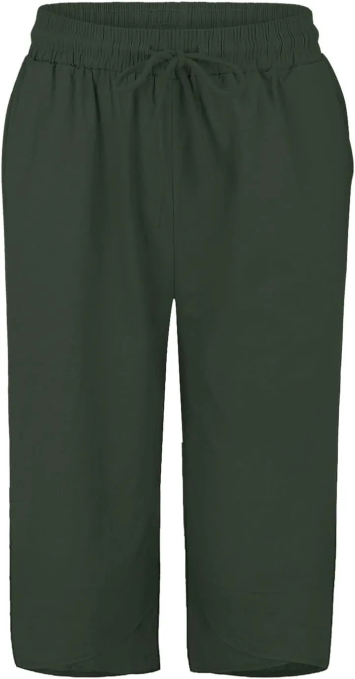 Women's Linen Pants Wide Leg Work Dress Pants Drawstring Casual Solid Color Shorts Cotton Linen Pants Casual 2025