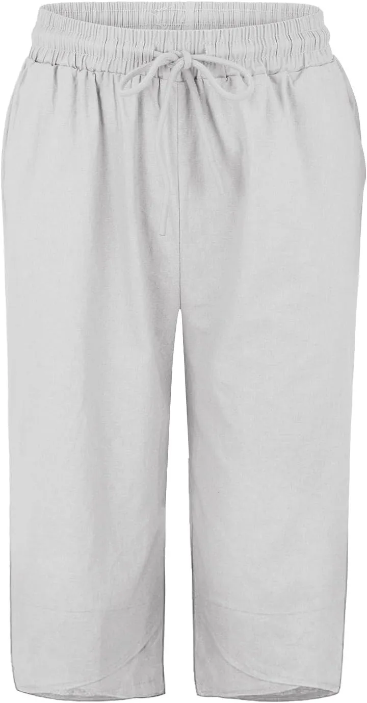 Women's Linen Pants Wide Leg Work Dress Pants Drawstring Casual Solid Color Shorts Cotton Linen Pants Casual 2025