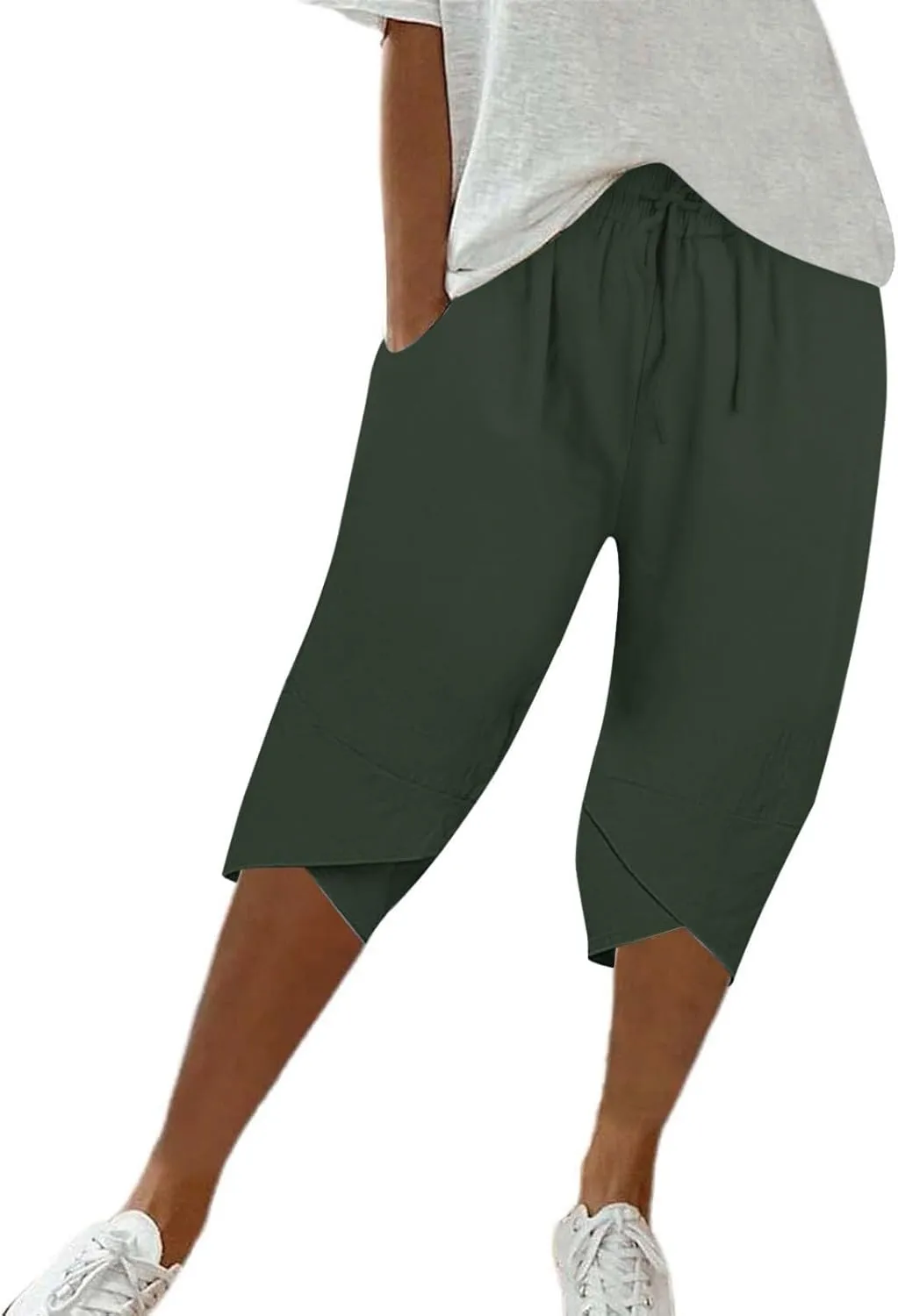 Women's Linen Pants Wide Leg Work Dress Pants Drawstring Casual Solid Color Shorts Cotton Linen Pants Casual 2025