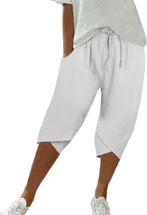 Women's Linen Pants Wide Leg Work Dress Pants Drawstring Casual Solid Color Shorts Cotton Linen Pants Casual 2025