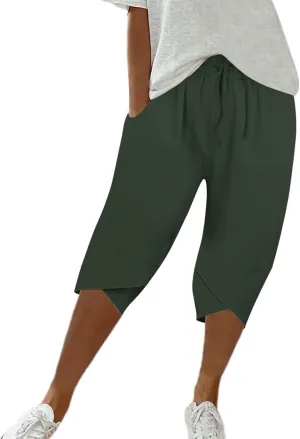 Women's Linen Pants Wide Leg Work Dress Pants Drawstring Casual Solid Color Shorts Cotton Linen Pants Casual 2025