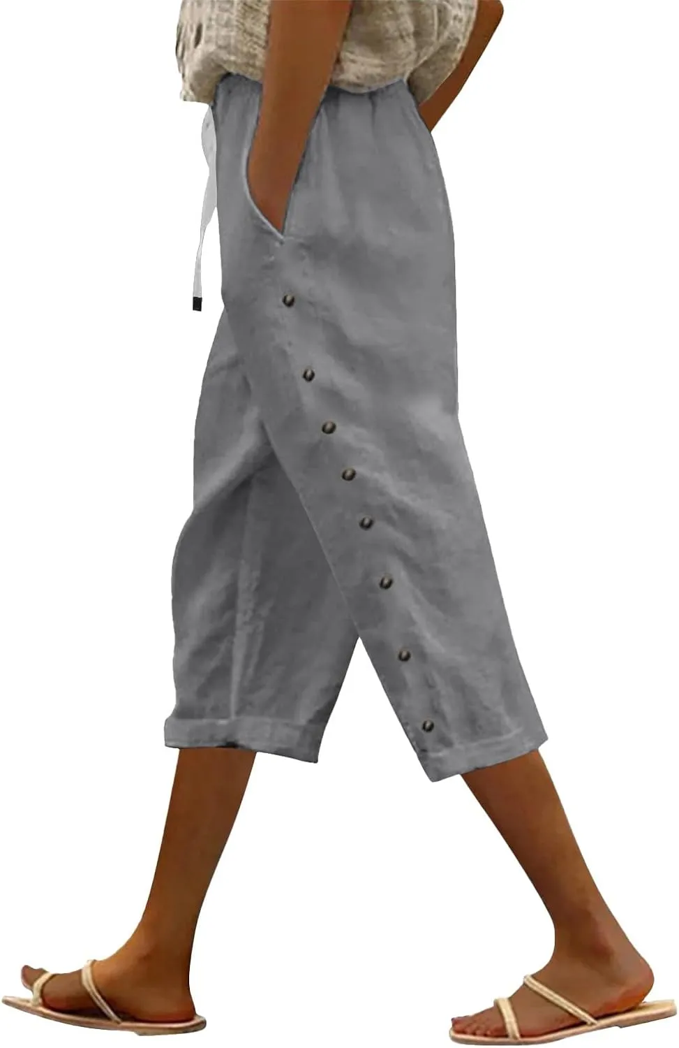 Women's Pants Solid Color Cotton Linen Elastic Seven Pants Beach Casual Linen Cotton Linen Pants Casual 2025