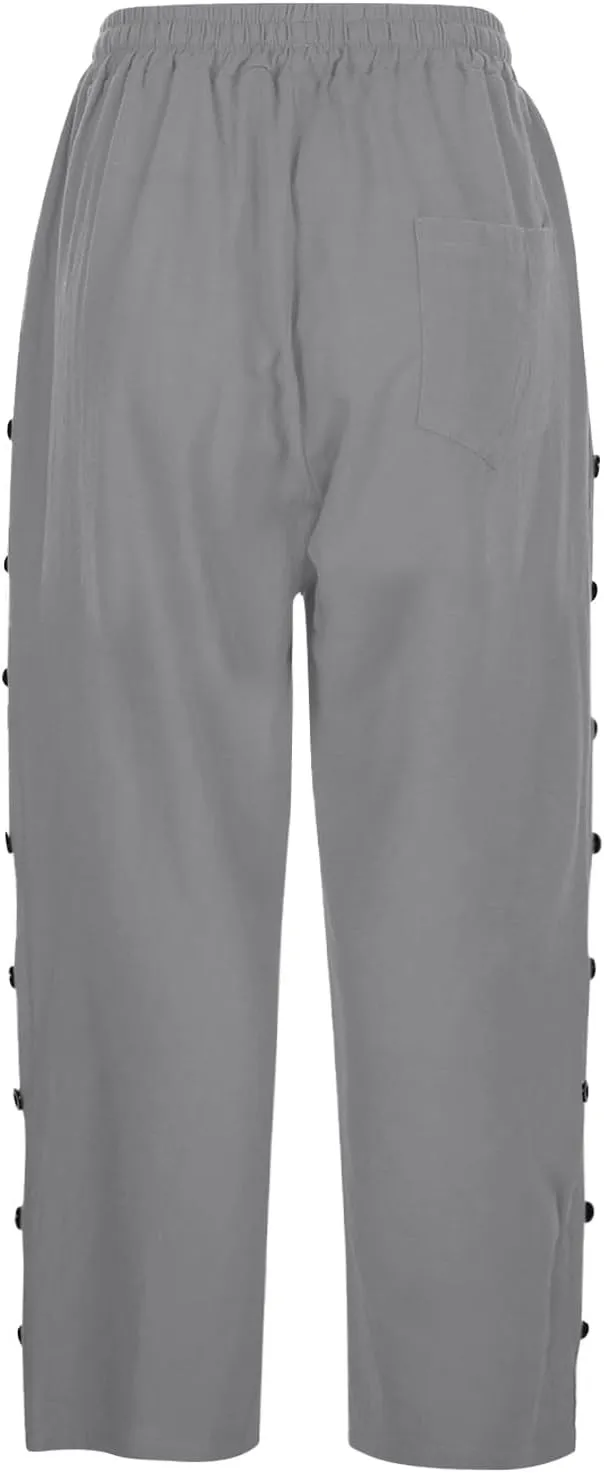 Women's Pants Solid Color Cotton Linen Elastic Seven Pants Beach Casual Linen Cotton Linen Pants Casual 2025