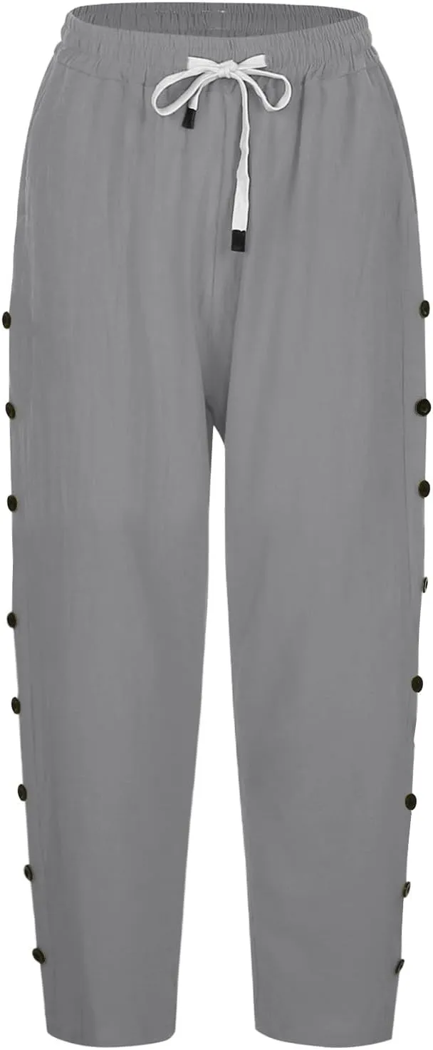 Women's Pants Solid Color Cotton Linen Elastic Seven Pants Beach Casual Linen Cotton Linen Pants Casual 2025