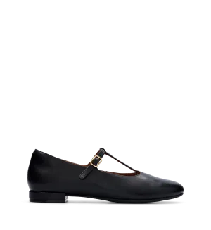 Woodhen Black Leather Ballet Flats