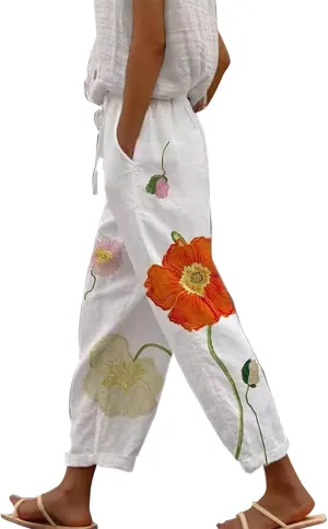 Work Pants Women Summer Casual Drawstring Pants Cotton Linen Casual Summer 2025 Straight Wide Leg Yoga Pants with