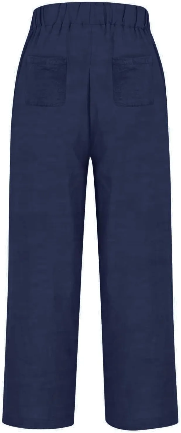 Workout Sets for Women Elastic Pants Long Drawstring Linen Women Waist Cotton Casual Slit Trouser Legs Pants Flowy Wide