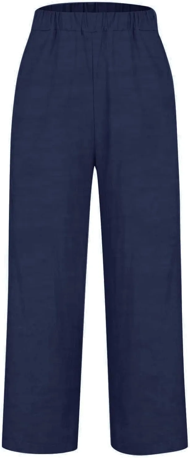 Workout Sets for Women Elastic Pants Long Drawstring Linen Women Waist Cotton Casual Slit Trouser Legs Pants Flowy Wide