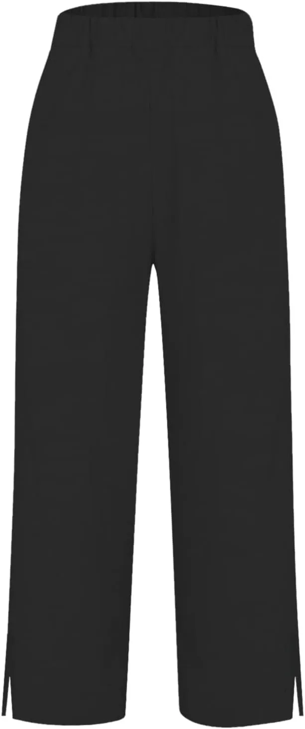 Workout Sets for Women Elastic Pants Long Drawstring Linen Women Waist Cotton Casual Slit Trouser Legs Pants Flowy Wide