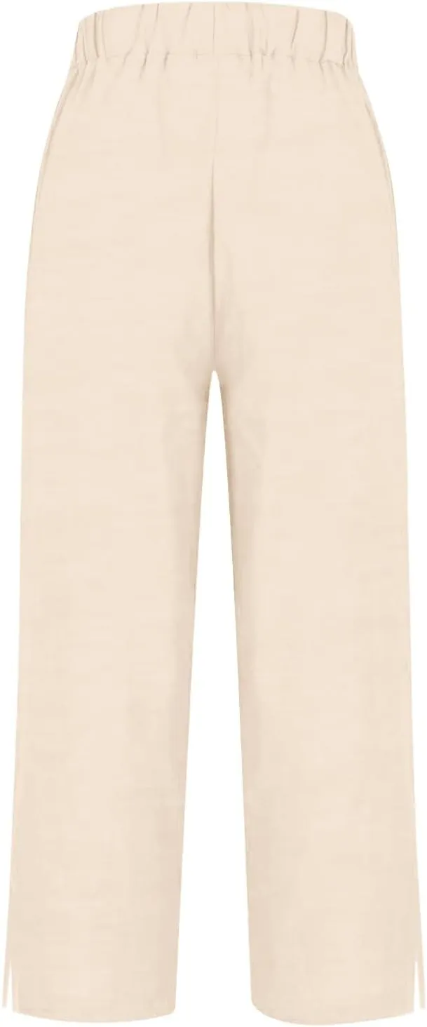Workout Sets for Women Elastic Pants Long Drawstring Linen Women Waist Cotton Casual Slit Trouser Legs Pants Flowy Wide